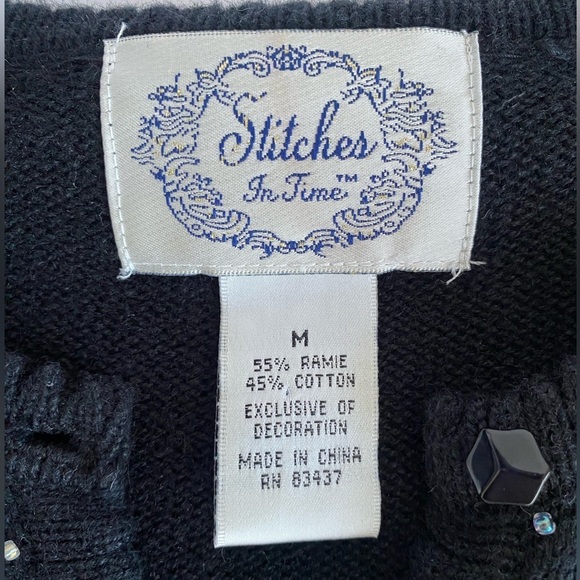 Stitches in Time Sweater Medium Black Embroidered Embellished Floral Cardigan - Picture 11 of 15